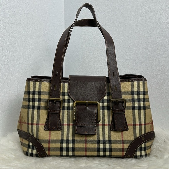 💯 Authentic BURBERRY  Haymarket Check Buckle Satchel Bag🍀 - Picture 6 of 17